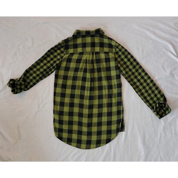 Est 1946 Juniors XS Plaid Button Up Top Green Black Long Roll Tab Sleeves XSmall - Picture 5 of 15